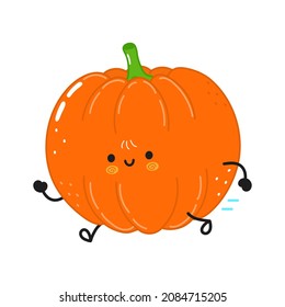 Cute funny running pumpkin. Vector hand drawn cartoon kawaii character illustration icon. Isolated on white background. Run pumpkin concept