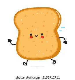 Cute funny running sliced toast bread. Vector hand drawn cartoon kawaii character illustration icon. Isolated on white background. Run happy sliced toast bread concept