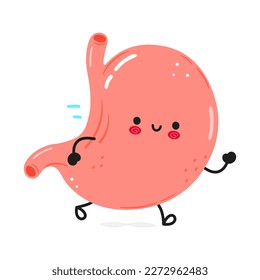Cute funny running stomach. Vector hand drawn cartoon kawaii character illustration icon. Isolated on white background. Run stomach concept