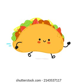 Cute funny running taco.Vector hand drawn cartoon kawaii character illustration icon. Isolated white background. Run taco emoji,child,face,adorable,kids,cartoon,adorable,kawaii,funny,vector concept