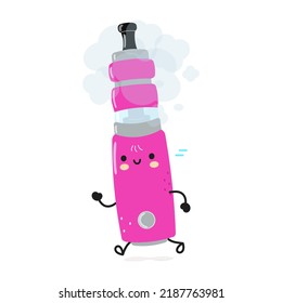Cute funny running vape. Vector hand drawn cartoon kawaii character illustration icon. Isolated on white background. Run happy vape concept