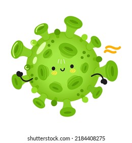 Un virus divertido y divertido. Caricatura dibujada a mano del vector icono de ilustración del personaje kawaii. Aislado sobre fondo blanco. Ejecutar el concepto de virus feliz