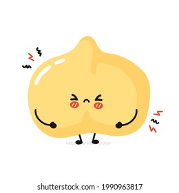 Cute funny sad chickpea bean character. Vector flat cartoon kawaii character illustration icon. Isolated on white background. Chickpea pea, bean cartoon character concept