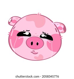 Cute funny sad and crying kawaii little pig. Vector flat cartoon kawaii character illustration icon. Cartoon cute pig character icon concept