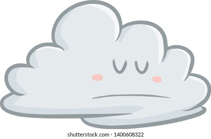 Cute and funny sad grey cloud in cartoon style