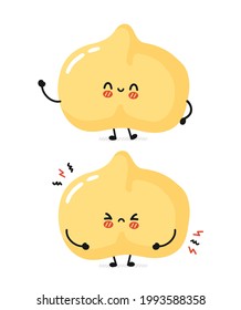 Cute funny sad and happy chickpea bean character. Vector flat cartoon kawaii character illustration icon. Isolated on white background. Chickpea pea, bean cartoon character concept