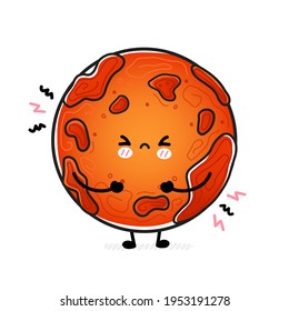 Cute funny sad Mars planet. Vector hand drawn cartoon kawaii character illustration icon. Isolated on white background. Mars planet, cosmos character concept