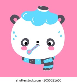 Cute funny sad sick flu little panda bear. Vector flat cartoon kawaii character illustration icon. Cartoon cute panda bear character,sick flu kid,illness child concept
