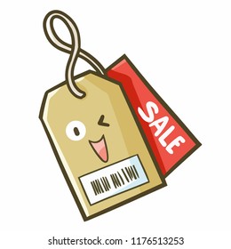 Cute and funny Sales Tag laughing happily - vector