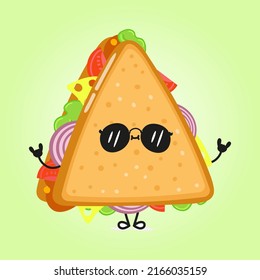 Cute funny sandwich character. Vector hand drawn cartoon kawaii character illustration icon. Isolated on green background. Happy sandwich character concep