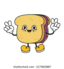 Cute funny sandwich and jam character  Vector line doodle traditional retro cartoon kawaii character illustration icon  Isolated white background  Cute sandwich and jam mascot concept