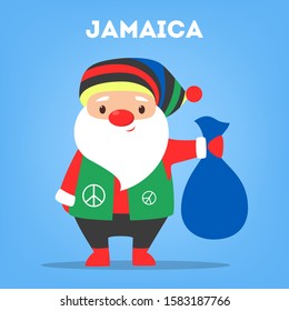 Cute funny Santa Claus of Jamaica. Santa Claus in different countries all over the world. Kinds of traditinoal winter character. Flat vector illustration