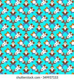 cute and funny Santa Claus and penguin and snowman pattern 