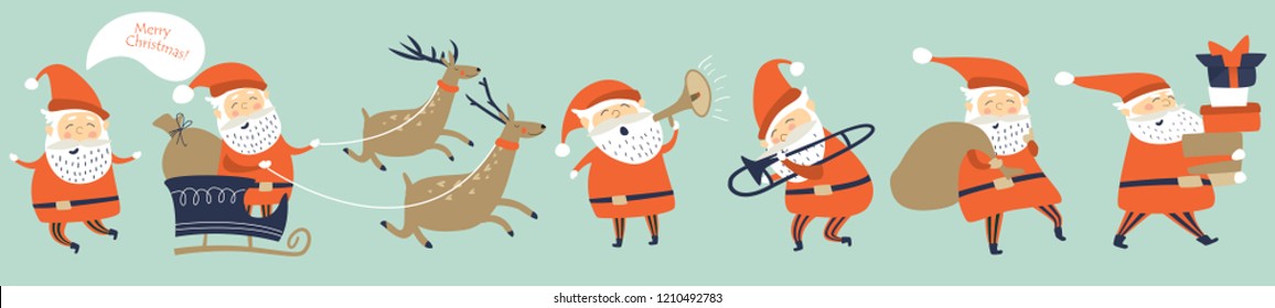 Cute funny Santa Claus in vector set