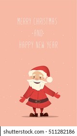 Cute and funny Santa Claus. Vector Christmas illustration. Bright New Year character. New Year banner