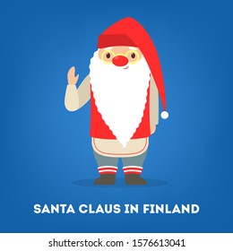 Cute funny Santa Claus wearing national costume of Finland. Santa Claus in different countries all over the world. Kinds of traditinoal winter character. Flat vector illustration