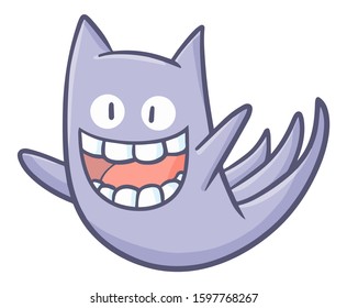 Cute and funny scary purple ghost with big teeth