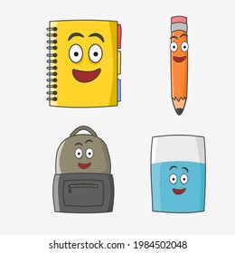 caracter vectorial de suministros escolares lindos y divertidos