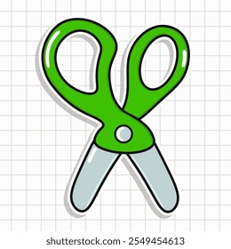 Cute funny Scissors sticker. Vector hand drawn cartoon kawaii character illustration icon. Isolated on background. Scissors card character concept