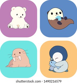 cute and funny sea baby creatures, icons