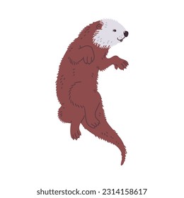 Cute and funny sea otter with brown coat, cartoon flat vector illustration isolated on white background. Cheerful aquatic animal. Hand drawn marine mammal.