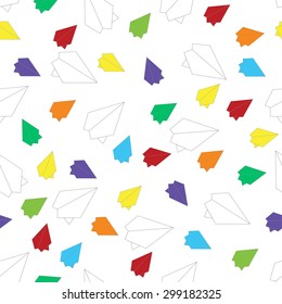 Cute funny seamless background pattern with  multicolored planes on the white fond. Vector illustration eps 10