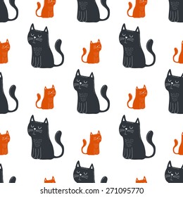 Cute funny seamless pattern with cartoon cats.Best for textures, wallpaper or scrapbooking. Childish vector illustration.