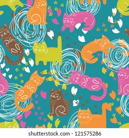 Cute funny seamless pattern with cats