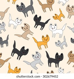 Cute funny seamless pattern with cats