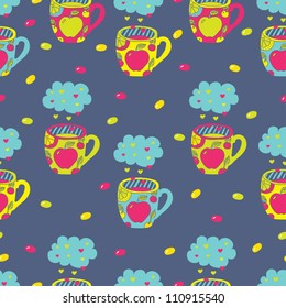 Cute funny seamless pattern with ?up and cloudets.
