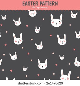 Cute funny seamless pattern with cute smiling Bunny. Best for textures, wallpaper, wrapping, scrapbooking. Lovely romantic Easter background in vector