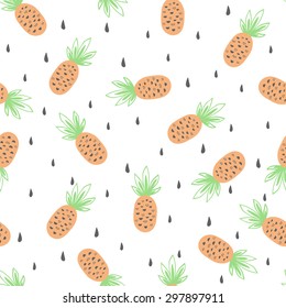 Cute funny seamless pattern with summer pineapple. Best for textures, wallpaper, wrapping, scrapbooking. Beautiful romantic summer background