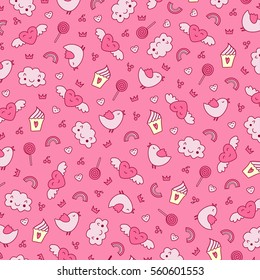 Cute funny seamless vector pattern. Cover, wrapper print design background image love.