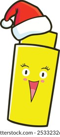 Personaje de dibujos animados de embalaje de champú lindo y divertido que lleva el sombrero de santa que celebra la Navidad