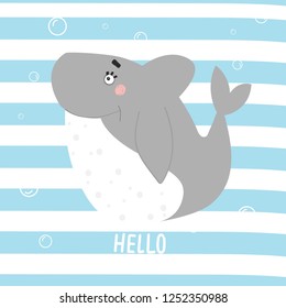 Cute funny shark, perfect for printing on baby clothes, mugs and other fashion designs. Cartoon. Hand-drawn.