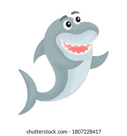 Cute funny shark print for design of album, scrapbook, greeting card, invitation, wall decor. Ocean cartoon animal character. Flat colorful vector stock illustration on white background. 