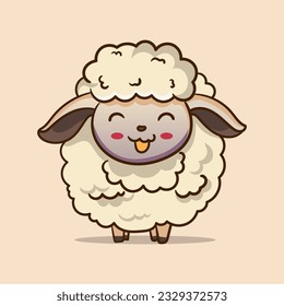 cute funny sheep on beige background Coloring Page Outline of cartoon sheep or lamb. Farm animals