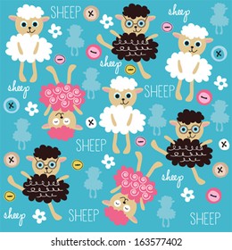 cute and funny sheep pattern with colorful buttons vector illustration