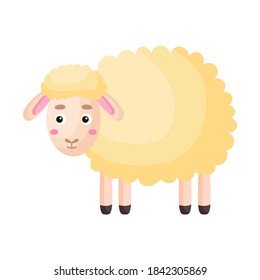 Carne de oveja divertida sobre fondo blanco. Caricatura nacional de animales para el diseño del álbum, scrapbook, tarjeta de saludo, invitación, decoración de pared. Ilustración plana del material vectorial de color.