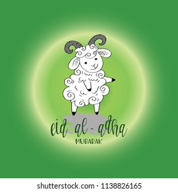 Cute funny Sheep, Vector illustration for Muslim Community, Festival of Sacrifice, Eid-Al-Adha Mubarak.