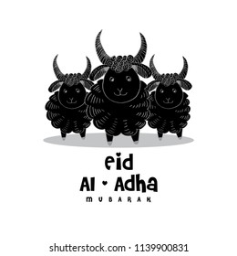 Cute funny Sheep, Vector illustration for Muslim Community, Festival of Sacrifice, Eid-Al-Adha Mubarak.