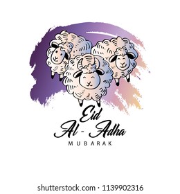 Cute funny Sheep, Vector illustration for Muslim Community, Festival of Sacrifice, Eid-Al-Adha Mubarak.