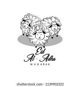 Cute funny Sheep, Vector illustration for Muslim Community, Festival of Sacrifice, Eid-Al-Adha Mubarak.
