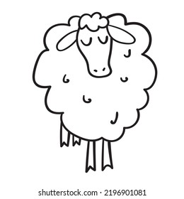Cute funny sheep. Vector outline illustration on white background.