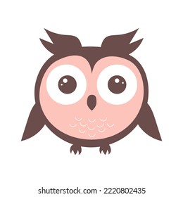 Cute funny silly round owl with big eyes. Forest bird cartoon character.