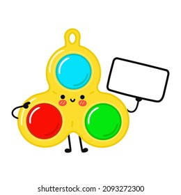 Curioso y simple hojaleo con afiche. Caricatura dibujada a mano del vector icono de ilustración del personaje kawaii. Aislado sobre fondo azul. Concepto de pensamiento simple