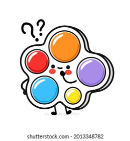 Cute funny Simple dimple with question mark. Vector hand drawn cartoon kawaii character illustration icon. Isolated on white background. Simple dimple fidget kids sensory toy doodle character concept
