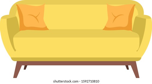 Cute and funny simple elegant yellow sofa with two pillows on it