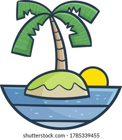 Cute and funny single island with single palm tree on it