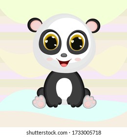 Cute funny sitting baby panda isolated. Adorable animal character for design of album, scrapbook, card and invitation. Flat cartoon colorful vector illustration.